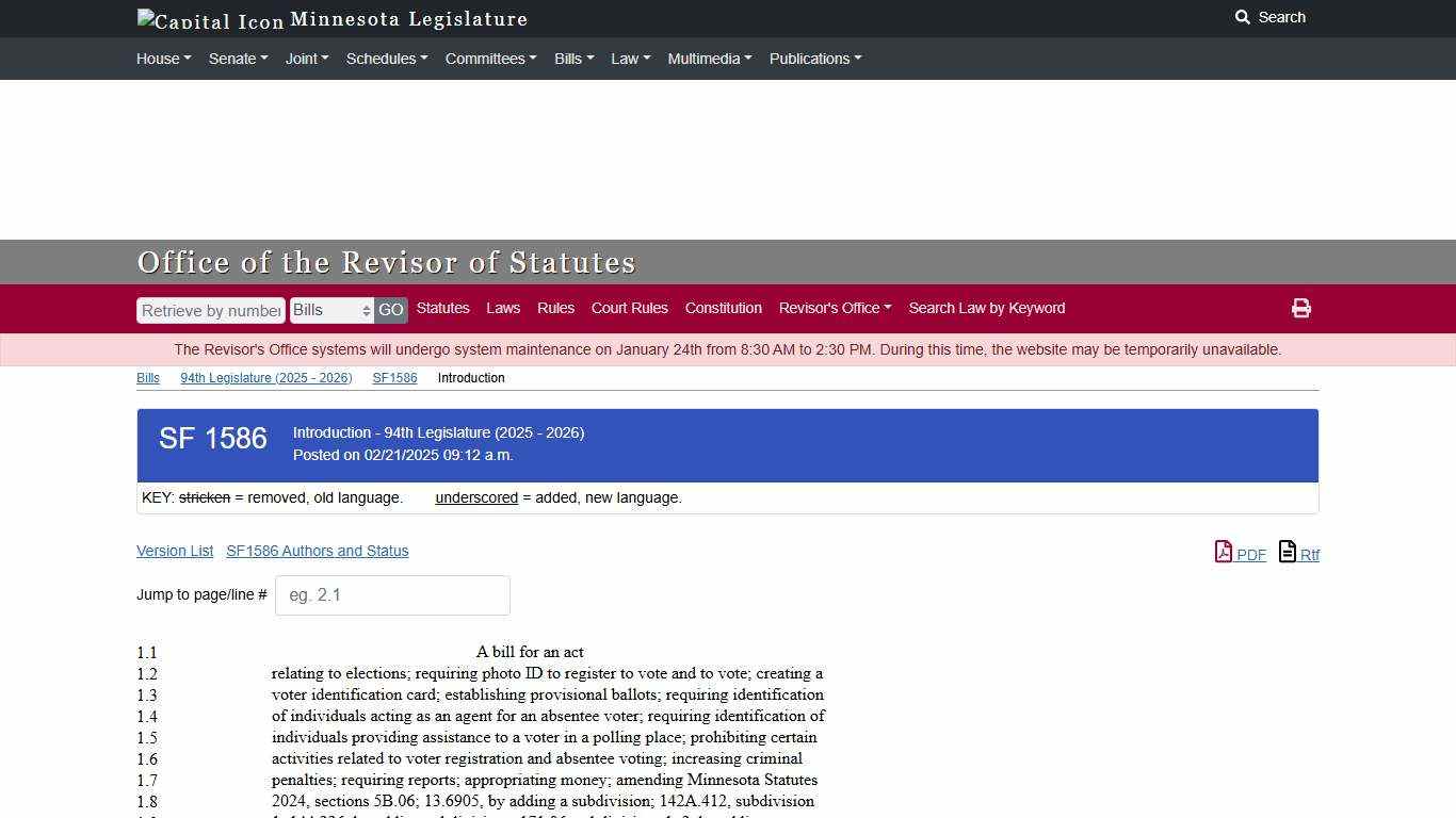 SF 1586 Introduction - 94th Legislature (2025 - 2026)